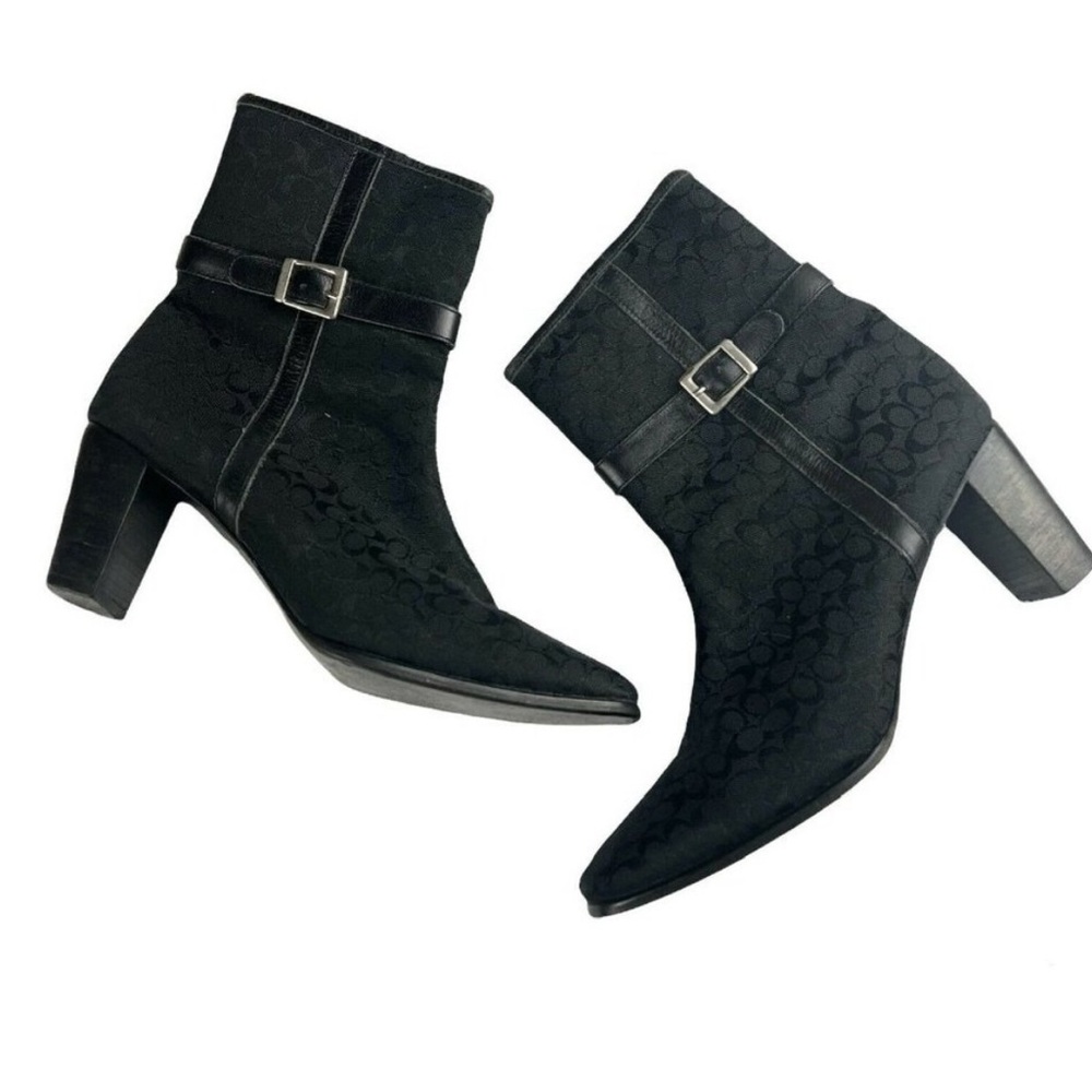 Coach Bibi small logo Black Heeled Boots with Buckle Detail size 7